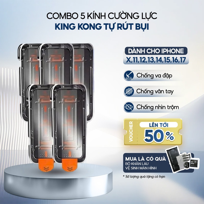Combo 5 Kính Cường Lực KingKong Glass 2.5D iPhone 7–17 Pro Max | Trong Suốt, Chống Nhìn Trộm, Chống Va Đập |Quà tặng kèm