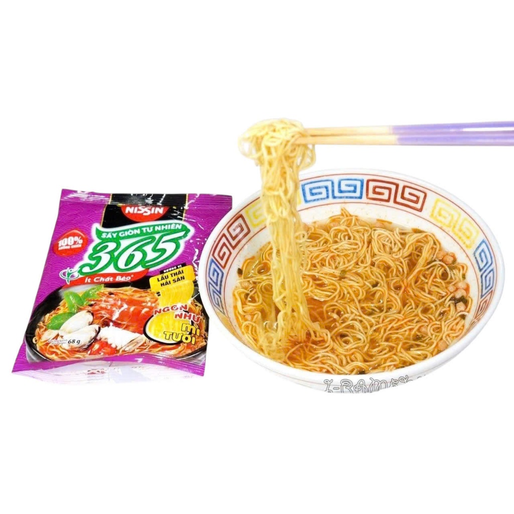 Thùng 30 gói Mì không chiên Nissin hương vị Thịt bằm xí quách 64gr, Lẩu Thái Hải Sản 68gr