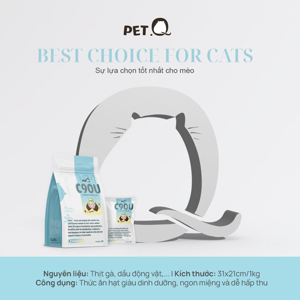 Hạt Cho Mèo PetQ Churro C90U, 90% Thịt Từ Động Vật,Bổ Sung DL-Met, Hỗ Trợ Sỏi Thận Tiết Niệu