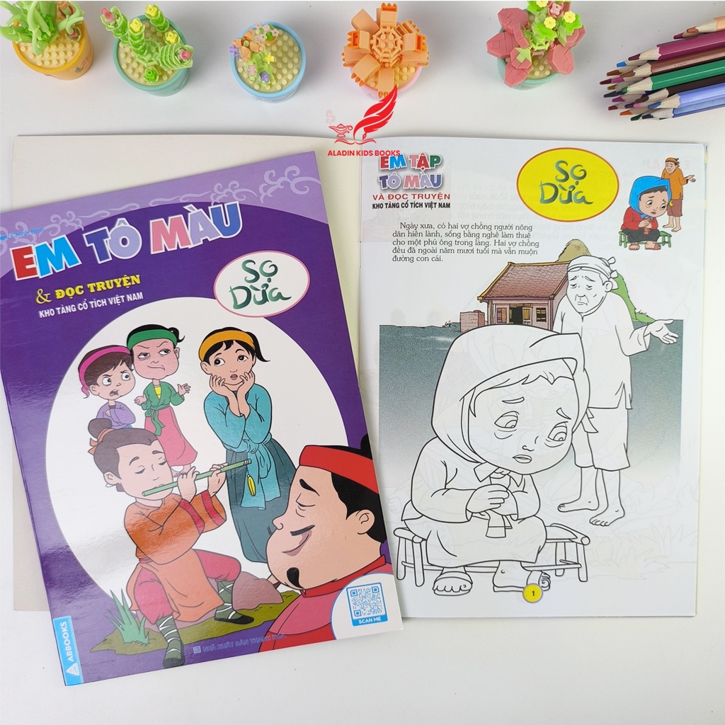 Sách- Em Tập Tô Màu & Đọc Truyện Cổ Tích Việt Nam (Cây Tre Trăm Đốt, Sọ Dừa, Thạch Sanh, Con Cóc)