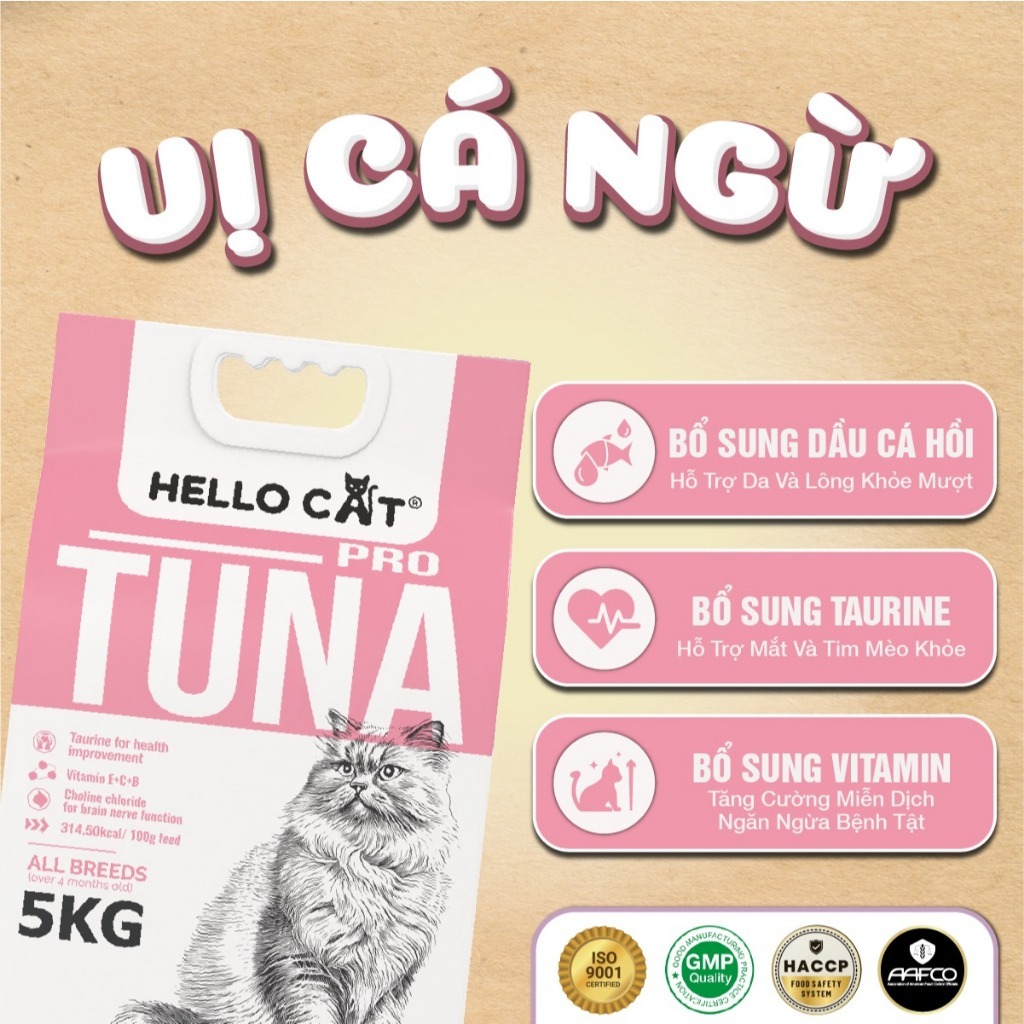 Hạt Cho Mèo Hello Cat Tuna Vị Cá Ngừ Túi 5kg – Hạt Dinh Dưỡng Cho Mèo Mọi Lứa Tuổi