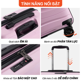 [⚡HOA HẬU] Vali Kéo MIAvn Pisani LANI - Size 20/24/28, Nhựa PP Dẻo Siêu Bền, Hạn Chế Bể Vỡ, Khoá TSA, Bảo Hành Trọn Đời
