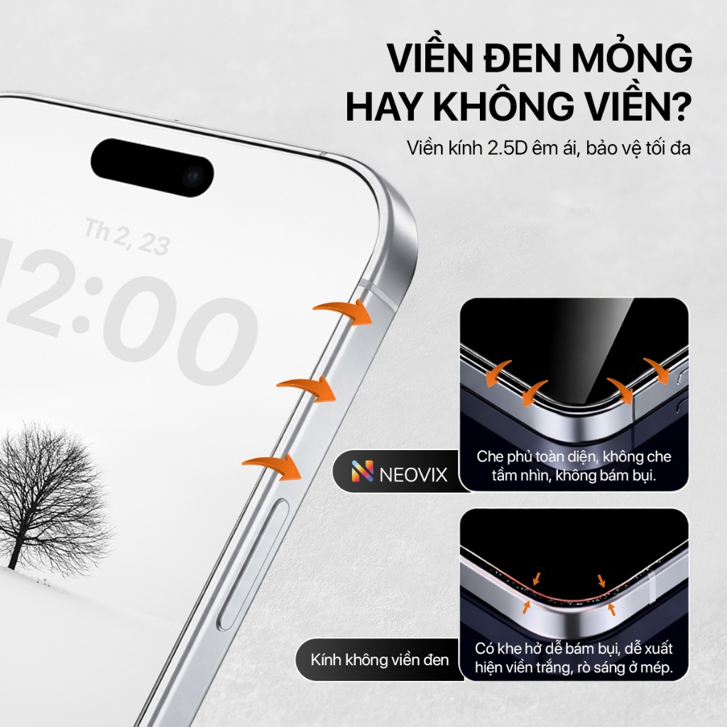 【LS】Kính Cường Lực  Khung Tự Dán iPhone 14 Pro-17 ProMax Chống Nhìn Trộm-Trong Suốt NEOVIX Viền Mỏng