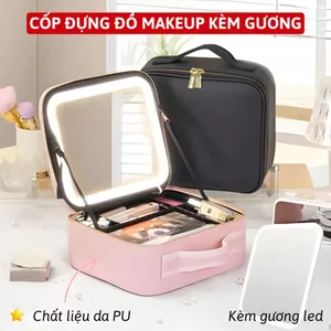 Cốp Đựng Mỹ Phẩm Đồ Makeup Nails Chia Ngăn Kèm Gương Led Chống Nước Chống Va Đập