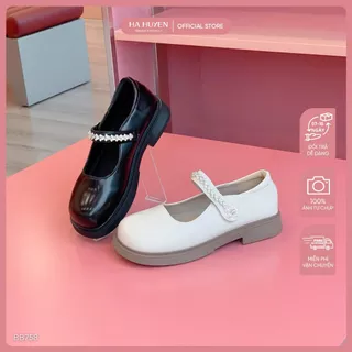 Giày búp bê nữ HÀ HUYỀN da lì quai ngang gắn đá gót vuông 2cm - BB758