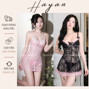 HT262 Váy ngủ sexy 2s cúp v1 đính nơ có GỌNG,đồ ngủ ren xuyên thấu ôm body HT262