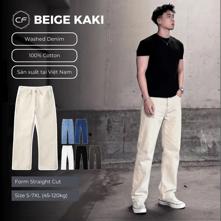 [CLEANFIT] QUẦN KAKI NAM ỐNG ĐỨNG MÀU BE, QUẦN JEAN ỐNG SUÔNG FORM REGULAR, QUẦN BÒ NAM, UNISEX, BIGSIZE 120KG