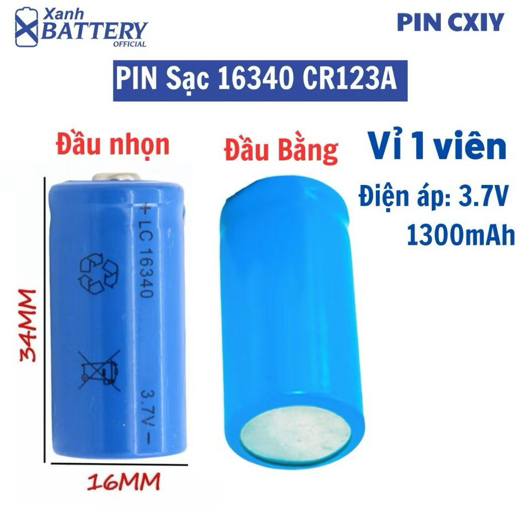 Pin sạc 16340 CR123A 3.7V 1300mAh | Shopee Việt Nam