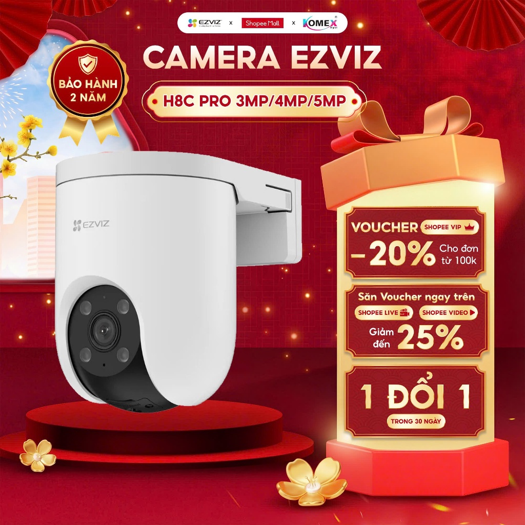 Camera Wifi Ngoài Trời Ezviz H8C Pro 2K / 2K+ / 3K Xoay 360° | Đàm Thoại 2 Chiều | Chống Nước IP65