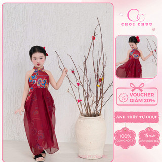 Váy yếm VÂN MÂY trung thu cho bé gái màu đỏ