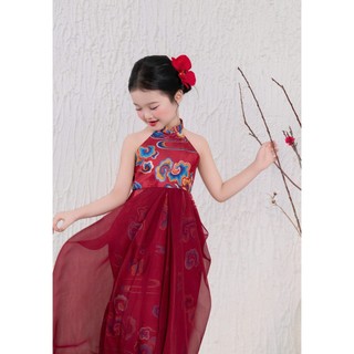 Váy yếm VÂN MÂY trung thu cho bé gái màu đỏ