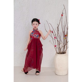 Váy yếm VÂN MÂY trung thu cho bé gái màu đỏ