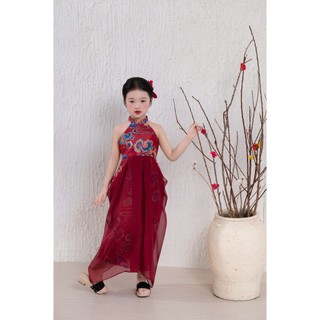 Váy yếm VÂN MÂY trung thu cho bé gái màu đỏ
