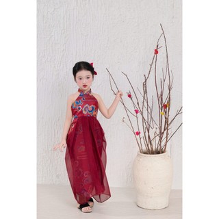 Váy yếm VÂN MÂY trung thu cho bé gái màu đỏ