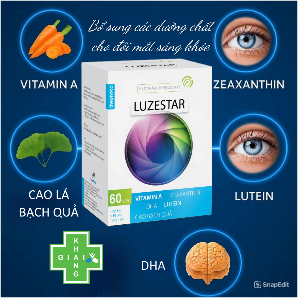 Viên uống bổ mắt giúp hạn chế mờ mắt, làm chậm quá trình thoái hóa võng mạc Luzestar (Hộp 60 viên)