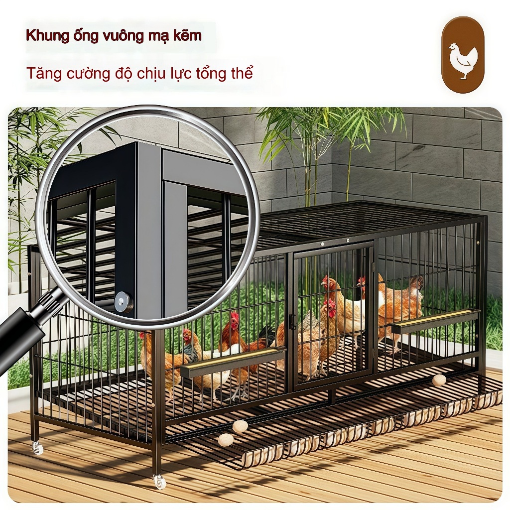 Lồng gà đường vuông dày dặn bền bồ với nắp mở dễ sử dụng không gian lớn dành cho gia đình và