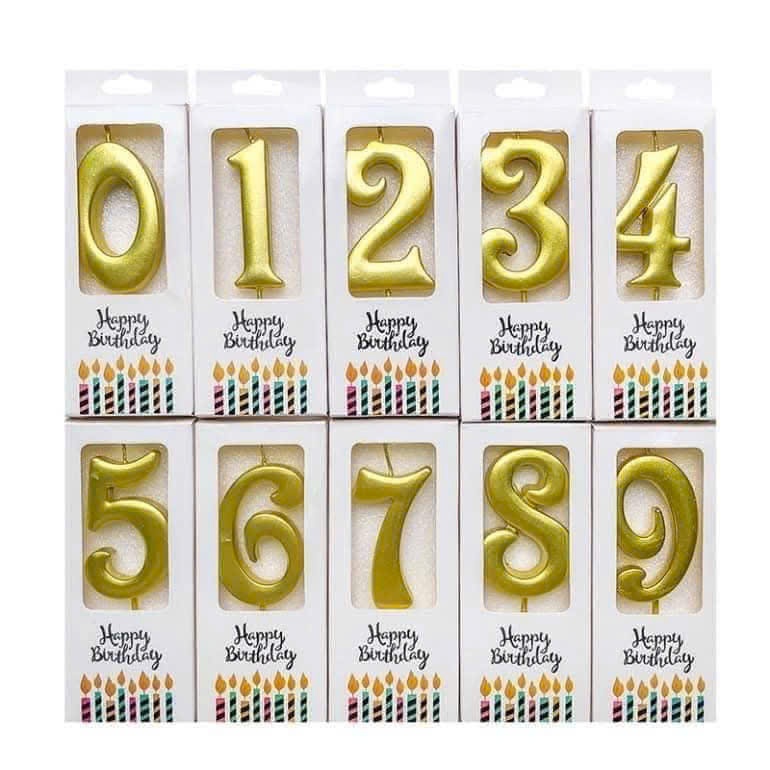 Combo 5 vỉ nến số nhũ vàng ( số 0 đế số 9)