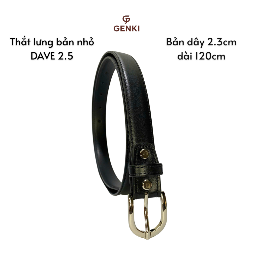 Thắt lưng bản nhỏ DAVE 2.5, thắt lưng da thật 100%, da bò Nappa cao cấp | Bản dây 2.3cm cá tính