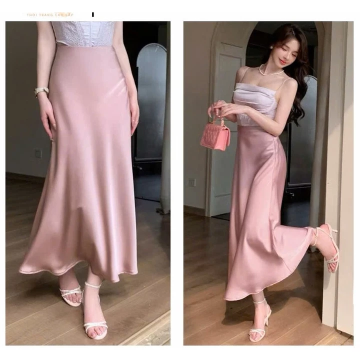 Chân Váy Lụa Midi Dáng Dài Chữ A Nhiều Màu, Chân Váy Dài Chất Lụa Tô Châu Mềm Mịn Okélla
