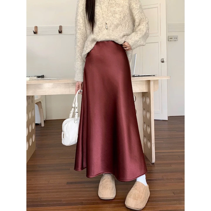 Chân Váy Lụa Midi Dáng Dài Chữ A Nhiều Màu, Chân Váy Dài Chất Lụa Tô Châu Mềm Mịn Okélla