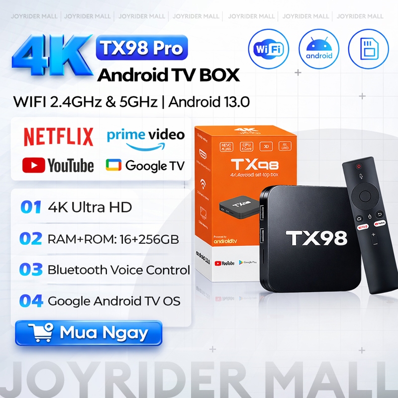 TV Box Android 13 - TX98 Pro - 4K UHD - 16G+256G - Điều Khiển Giọng Nói ...
