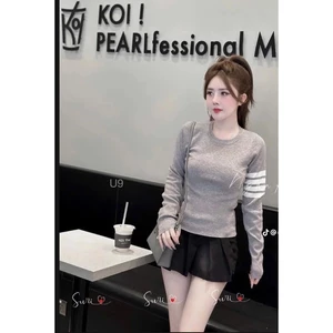 Áo Thun Dài Tay Thêu Nổi 4 Vạch Chất Thun Lạnh Co Dãn Nhẹ Siêu Ôm Eo Tôn Dáng Cho Nữ