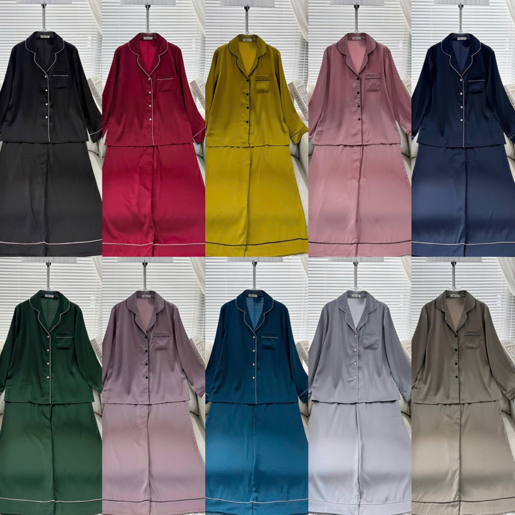 45-65kg Bộ ngủ set pijama trơn TAY DÀI LỤA latin mềm mịn mát