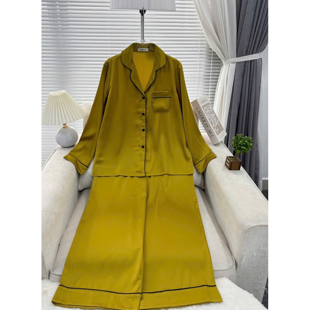 45-65kg Bộ ngủ set pijama trơn TAY DÀI LỤA latin mềm mịn mát
