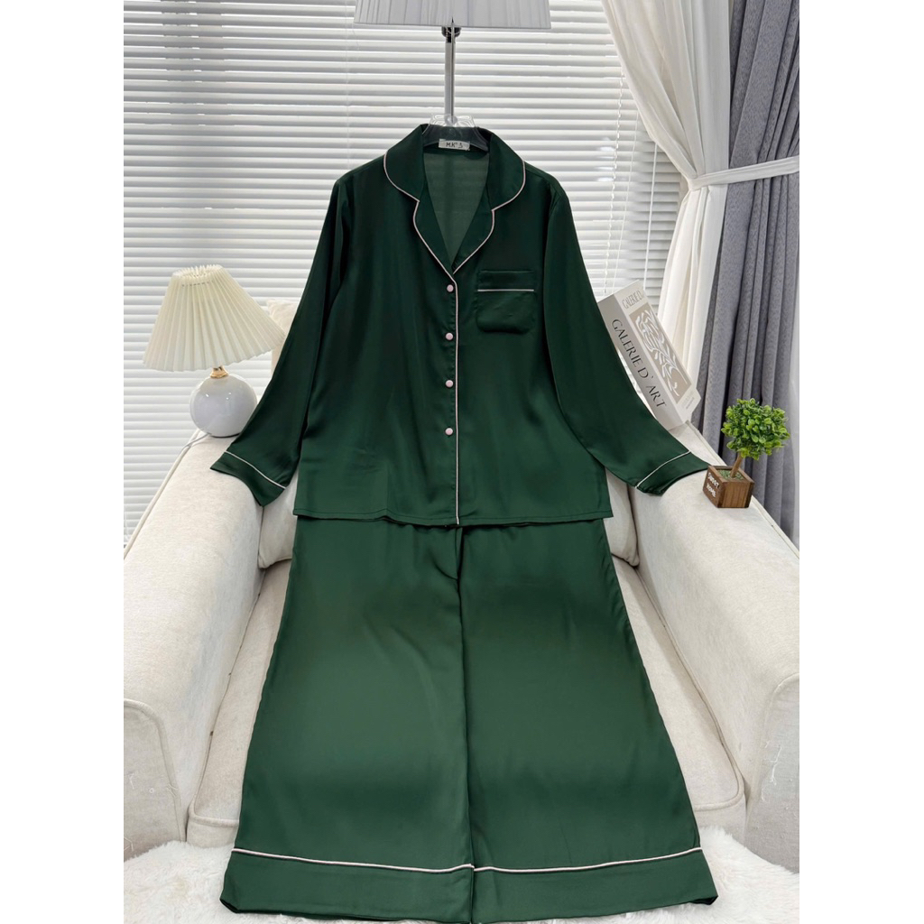 45-65kg Bộ ngủ set pijama trơn TAY DÀI LỤA latin mềm mịn mát