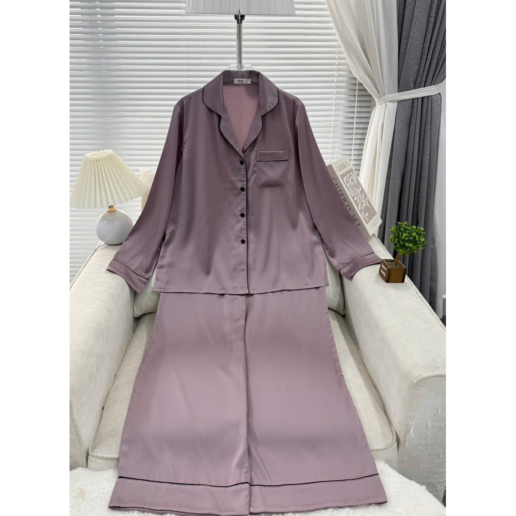 45-65kg Bộ ngủ set pijama trơn TAY DÀI LỤA latin mềm mịn mát