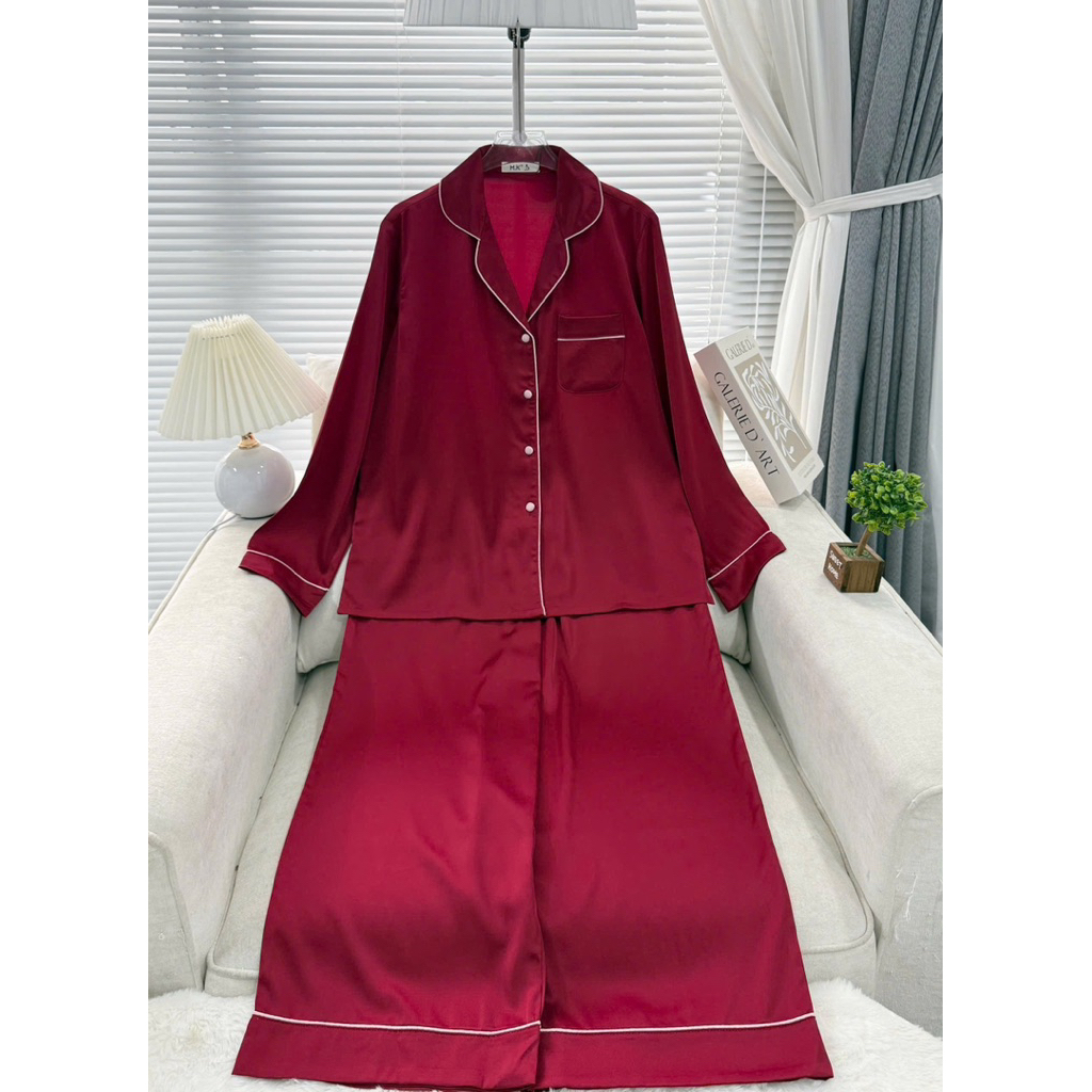 45-65kg Bộ ngủ set pijama trơn TAY DÀI LỤA latin mềm mịn mát