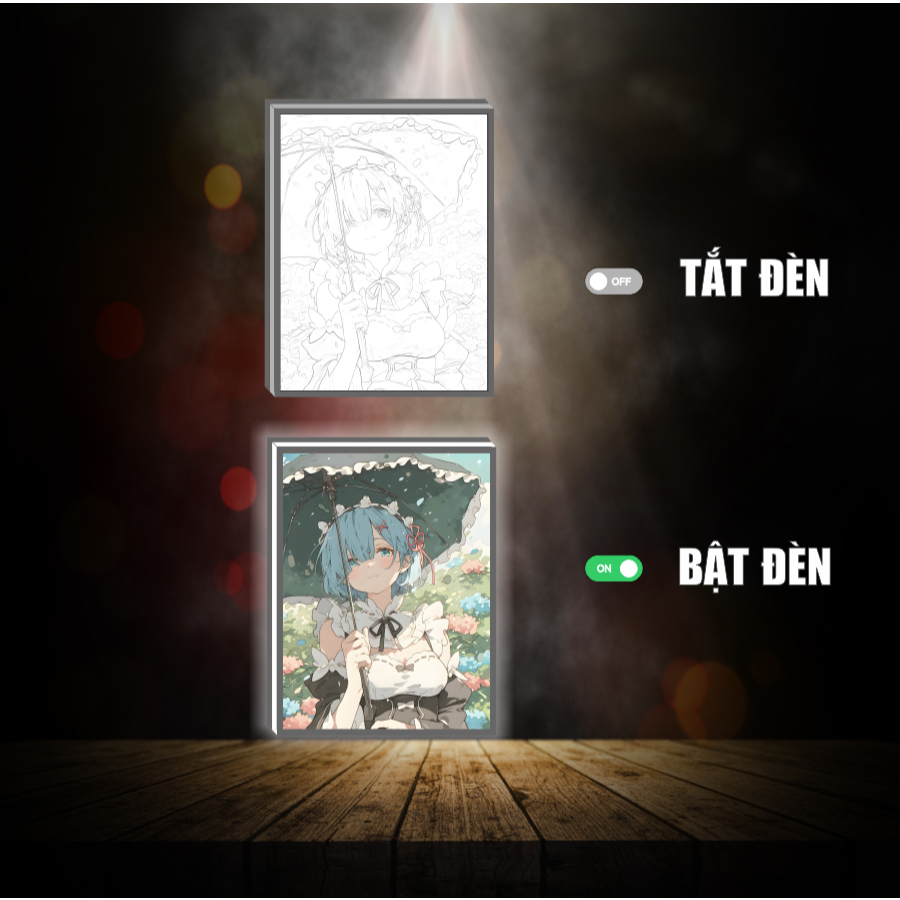 Tranh đèn led 3D đổi màu Re-Zero - Tranh đèn led 3D ANIME trang trí bàn làm việc, đèn ngủ