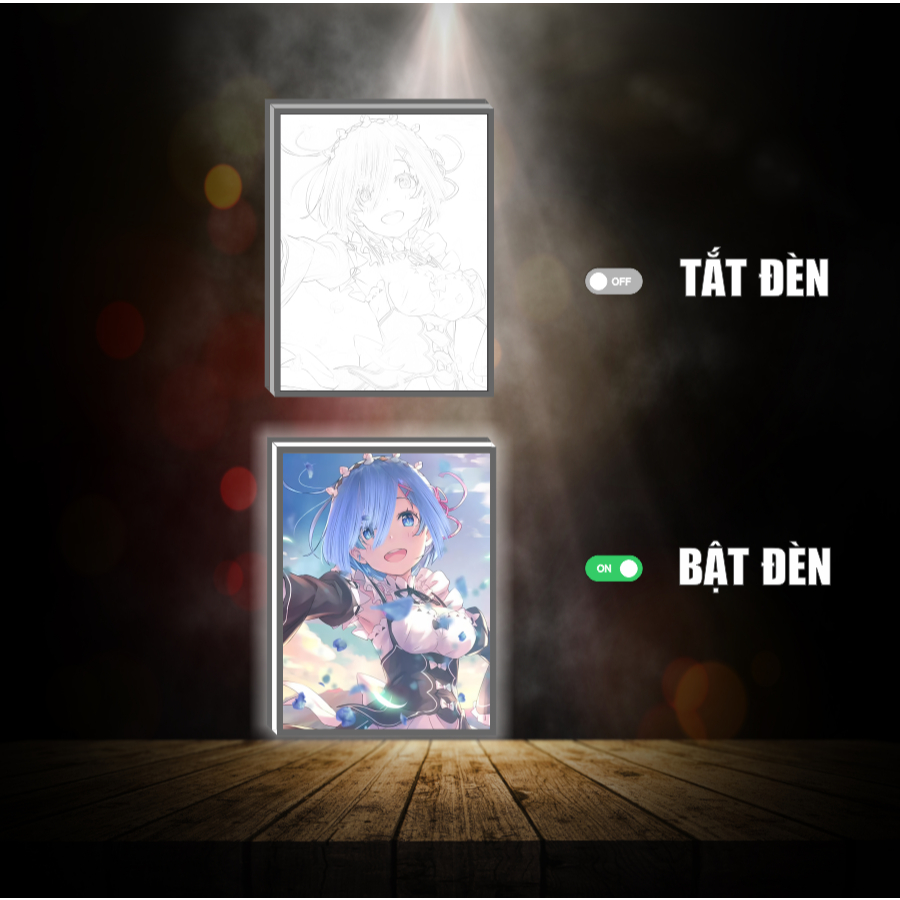 Tranh đèn led 3D đổi màu Re-Zero - Tranh đèn led 3D ANIME trang trí bàn làm việc, đèn ngủ