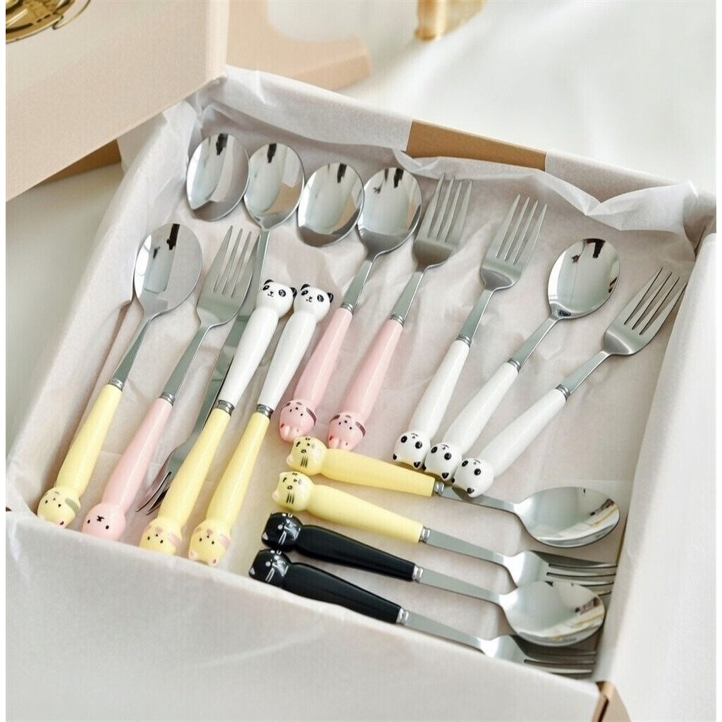 Bộ Thìa Nĩa Inox Hình Thú Dễ Thương – Đồ Ăn Cá Nhân Cho Trẻ Em, Văn Phòng, Du Lịch