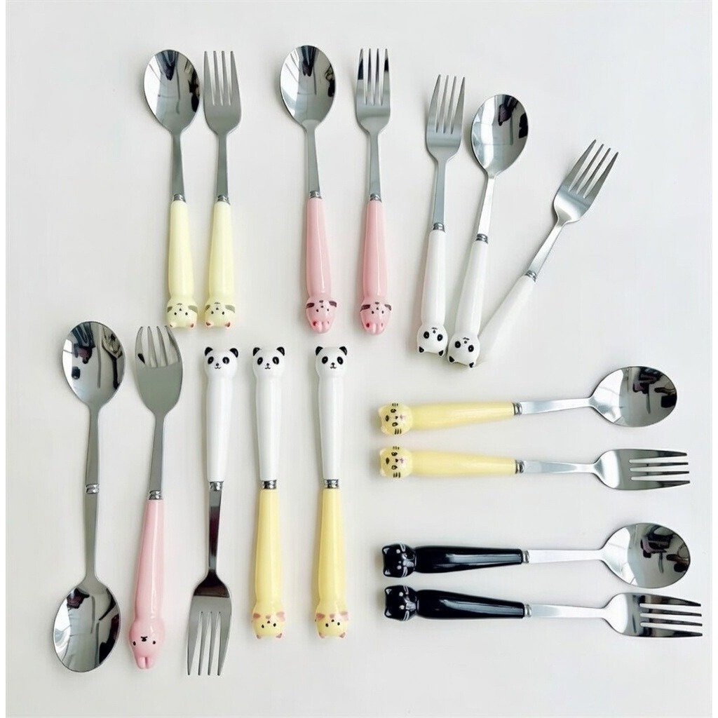 Bộ Thìa Nĩa Inox Hình Thú Dễ Thương – Đồ Ăn Cá Nhân Cho Trẻ Em, Văn Phòng, Du Lịch