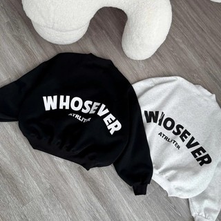 Áo Sweater In WHOSEVER Cổ Tròn Dễ Thương Phong Cách Hàn Quốc Nhẹ Nhàng Chất vải nỉ hai da mềm mịn