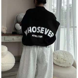 Áo Sweater In WHOSEVER Cổ Tròn Dễ Thương Phong Cách Hàn Quốc Nhẹ Nhàng Chất vải nỉ hai da mềm mịn
