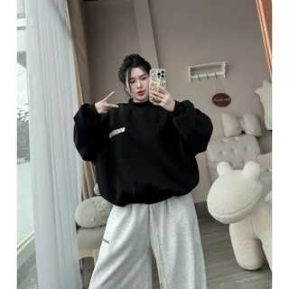 Áo Sweater In WHOSEVER Cổ Tròn Dễ Thương Phong Cách Hàn Quốc Nhẹ Nhàng Chất vải nỉ hai da mềm mịn