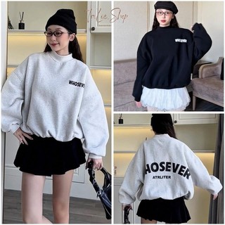 Áo Sweater In WHOSEVER Cổ Tròn Dễ Thương Phong Cách Hàn Quốc Nhẹ Nhàng Chất vải nỉ hai da mềm mịn