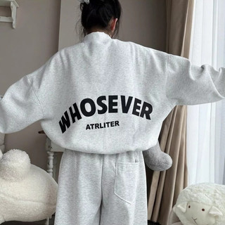 Áo Sweater In WHOSEVER Cổ Tròn Dễ Thương Phong Cách Hàn Quốc Nhẹ Nhàng Chất vải nỉ hai da mềm mịn