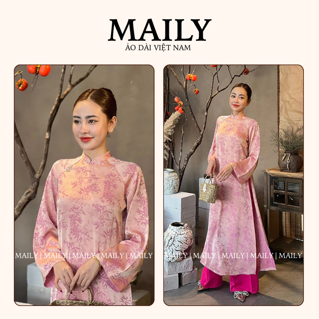 Áo Dài Giai Ý Dáng Cách Tân Hiện Đại, Chất Gấm Sang Trọng Cổ Cao Tay Dài Loe Có Bigsize - ÁO DÀI MAILY