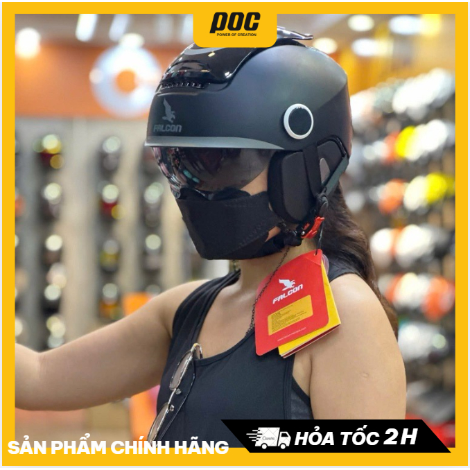 [Hỏa Tốc] Nón POC 3/4 Kính Âm Đạt Chuẩn Xe Máy Falcon F14 [Bee] Màu Đen ...