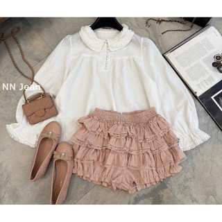 Áo sơ mi thô hoạ tiết hoa cổ sen dáng babydoll