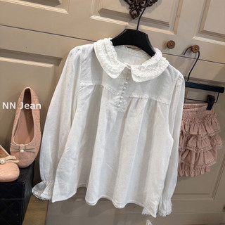Áo sơ mi thô hoạ tiết hoa cổ sen dáng babydoll