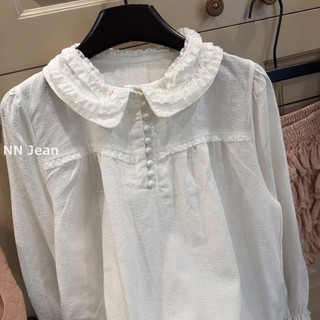 Áo sơ mi thô hoạ tiết hoa cổ sen dáng babydoll