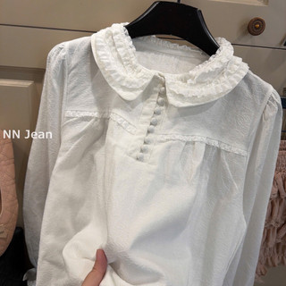 Áo sơ mi thô hoạ tiết hoa cổ sen dáng babydoll