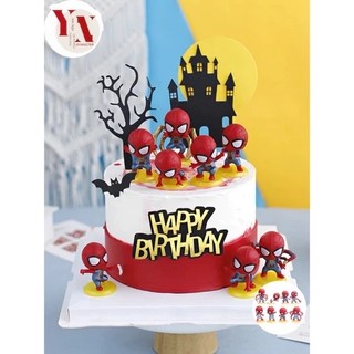 Bộ 8 Siêu Nhân Nhện Nhí Đỏ trang trí bánh, nhện nhựa trang trí