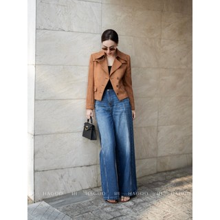 Quần Jeans nữ bổ can sườn dáng suông HAGOO phong cách công sở thanh lịch cao cấp [Q1001]