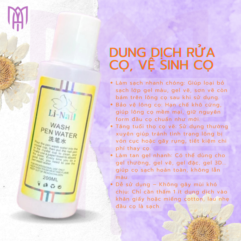 Dung Dịch Rửa Cọ, Vệ Sinh Cọ Li Nail + Cốc Nhựa Rửa Cọ - Phá Gel Nhanh, Bảo Vệ Cọ Lâu Dài 200ml