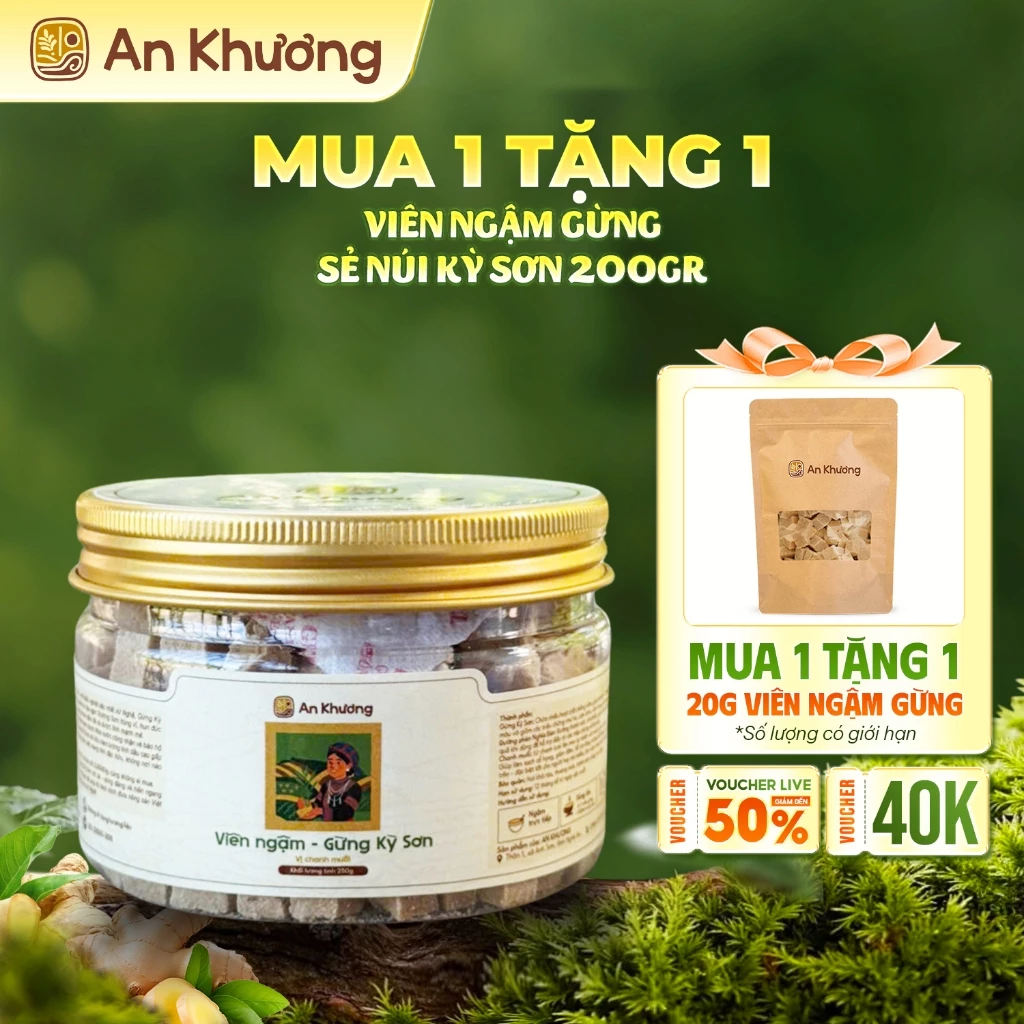Viên Ngậm Gừng 200g An Khương - Gừng Kỳ Sơn Cay thơm đậm vị, Hỗ trợ Giảm Ho, Đau Bụng Kinh